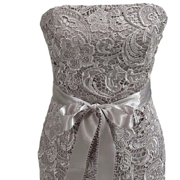 Adrianna Papell Strapless Lace Overlay‎ Sheath Dress Grey Size 4 - Picture 7 of 10